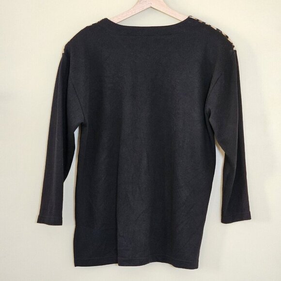 Nonpareil Top Womens L Leopard Animal Design 3/4 Sleeves Pullover Vintage 1980s - Picture 2 of 13